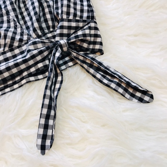 Madewell Gingham Black White Wrap Top Tie M - Picture 4 of 9